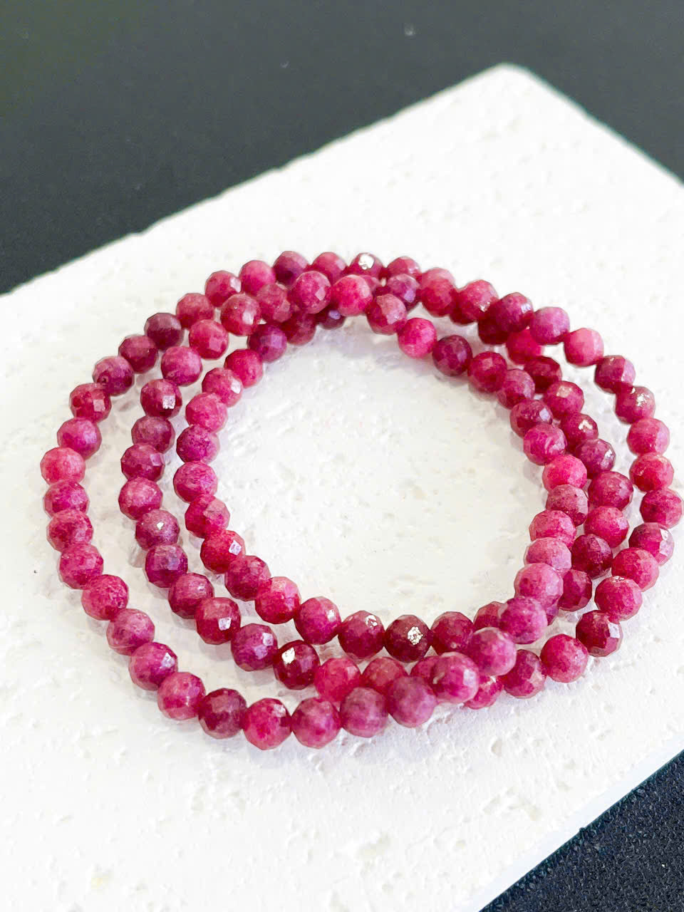 RUBY BRACELET, FACETED ROUND GEMSTONE BEADS, NATURAL RUBY, JULY BIRTHSTONE, LOVE STONE, A WRAP BRACELET WITH THREE TURNS