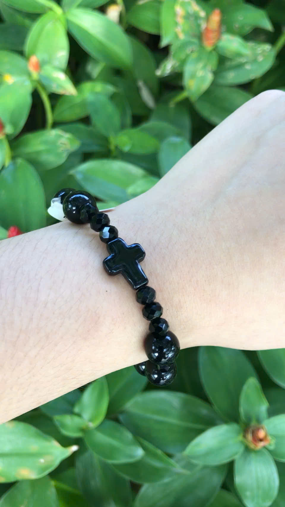 BLACK QUARTZ BRACELET, STRETCH BRACELET, BRACELET DESIGNED, GEMSTONE BRACELET, ROUND BEAD MIX FACETED ROUND, BRACELET FOR CATHOLICS,  BRACELET FOR ALL AGES, FOR MEN, FOR WOMEN