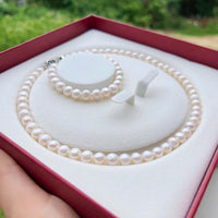 Thumbnail for NATURAL PEARL SET, WHITE FRESHWATER PEARL NECKLACE, WHITE FRESHWATER PEARL BRACELET, BESTSELLER JEWELRY, HANDMADE DELICATE NECKLACE, TIMELESS BEAUTY, PURE AND PRISTINE