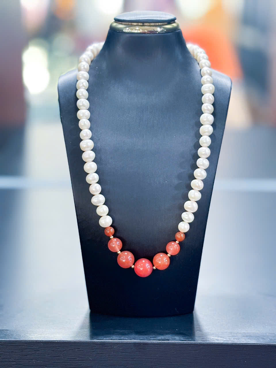 NATURAL PEARL NECKLACE MIX ROSE AGATE, WHITE ROUND PEARL BEEDED CHOKER, ELEGANT CULTURED PEARL FINE JEWELRY, AAA HIGH LUSTER, BEAUTIFUL GILF FOR WOMAN!