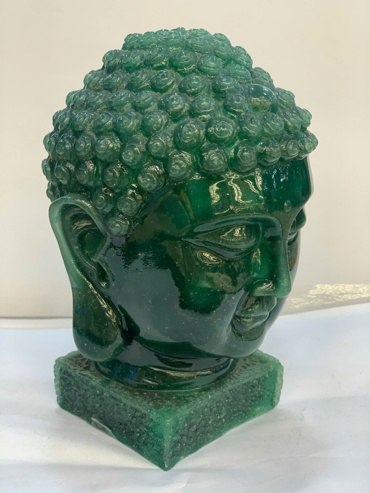 LANDSCAPE JADE BUDDHA HEAD STATUE - HANDCRAFTED BY ARTISANS - RARE PRECIOUS STONE - BEAUTIFUL VEINS - A MEANINGFUL GIFT BRINGING HAPPINESS, PROSPERITY, AND GOOD FORTUNE TO YOUR LOVED ONES AND YOUR LIVING SPACE