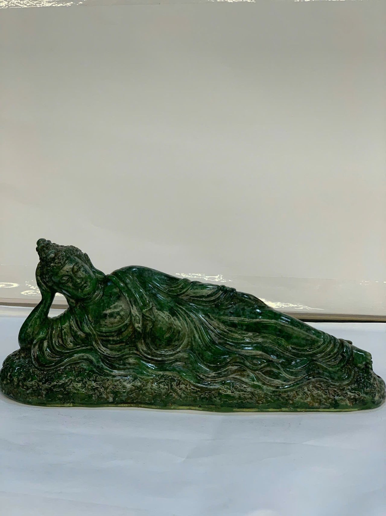 RECLINING BUDDHA JADE STATUE, SPIRITUAL STATUE, NIRVANA BUDDHA STATUE, BUDDHISM MEDITATION SCULPTURE, SERENE TRANQUIL DECOR