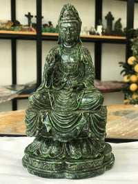 Thumbnail for THE JADE GUANYIN BUDDHA STATUE, JADE GREEN BUDDHA GUANYIN STATUE - A SYMPOL OF PEACE, HANDCARVED JADE STONE BUDDHA, BEAUTIFUL ADDITION TO ANY HOME