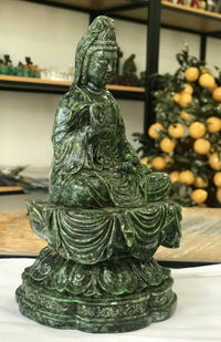 Thumbnail for THE JADE GUANYIN BUDDHA STATUE, JADE GREEN BUDDHA GUANYIN STATUE - A SYMPOL OF PEACE, HANDCARVED JADE STONE BUDDHA, BEAUTIFUL ADDITION TO ANY HOME