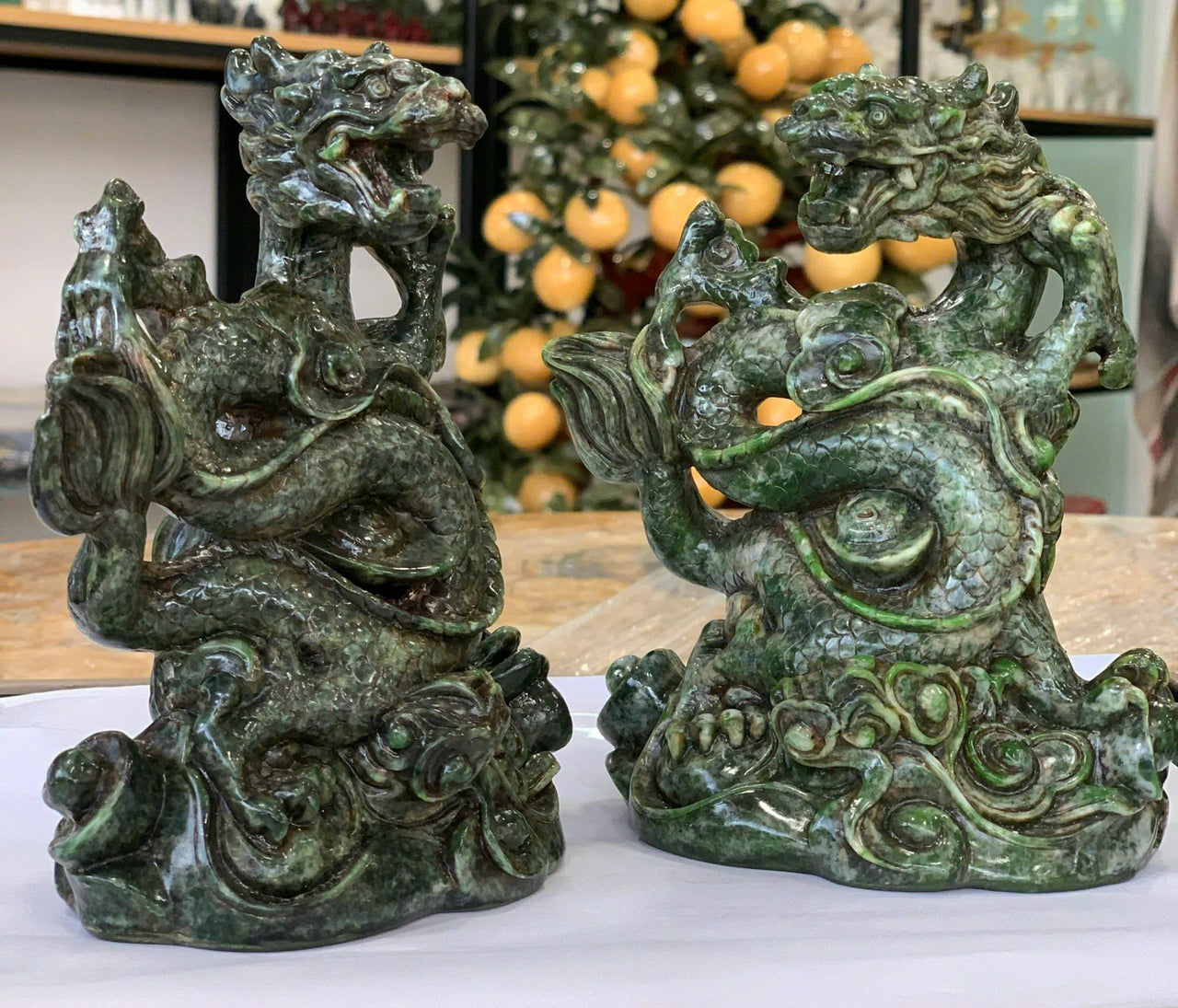 STANDING DRAGON STATUE,ARTISAN SCULPTURE, NATURAL GREEN JADE DRAGON FIGURINE, HOME OFFICE FENG SHUI DECOR, HEALING CHARM, NEW YEAR DRAGON STATUE,HAPPINESS AND GOOD FORTUNE