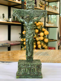 Thumbnail for A GREEN JADE SCULPTURE DEPICTING JESUS CHRIST ON THE CROSS, THE ULTIMATE SACRIFICE OF JESUS, JESUS- THE SAVIOR, THE RESURRECTION, THE CROSS AND HOPE, DECORATING WITH RELIGIOUS STATUES