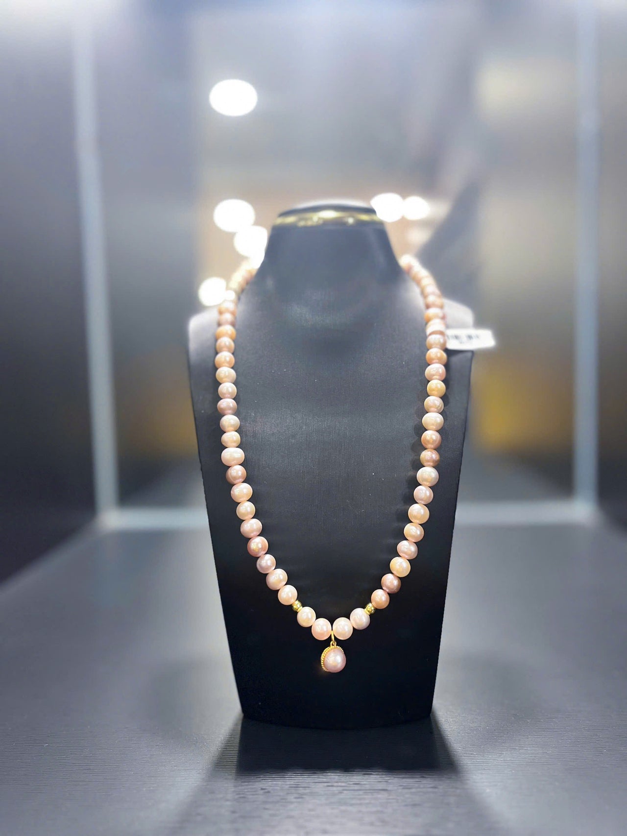 FRESHWATER PEARL NECKLACE , PEARL PENDANT, 6-9MM, NATURAL PINK PEARL, GOLD-PLATED, UNIQUE DESIGN, PERFECT GIFT FOR WOMEN