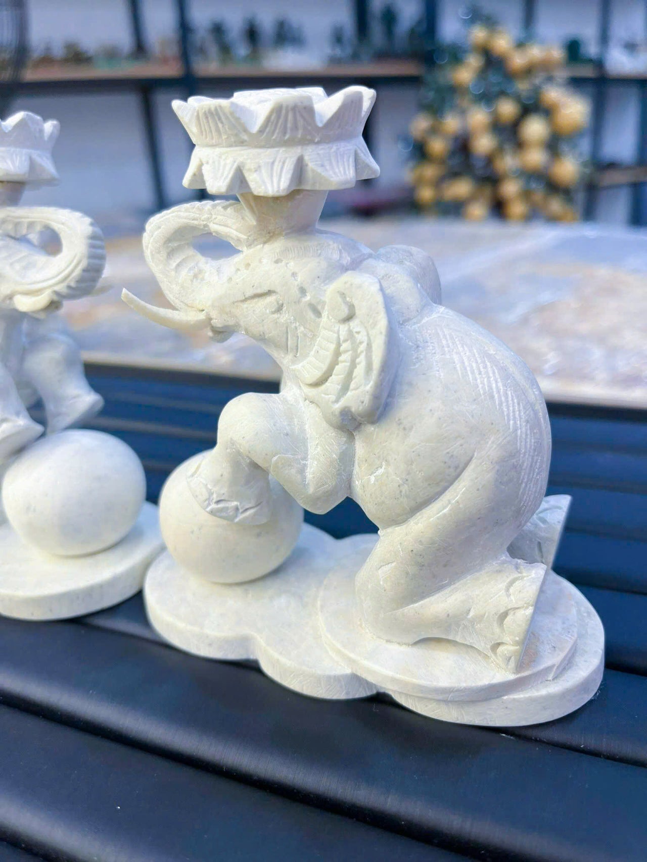 A PAIR OF HAND-CARVED ANTIQUE STONE ELEPHANT STATUES,  ATTRACT WEALTH-GOOD LUCK AND SUCCESS, HOME DECOR ITEMS AND GIFT FOR EVERYONE.