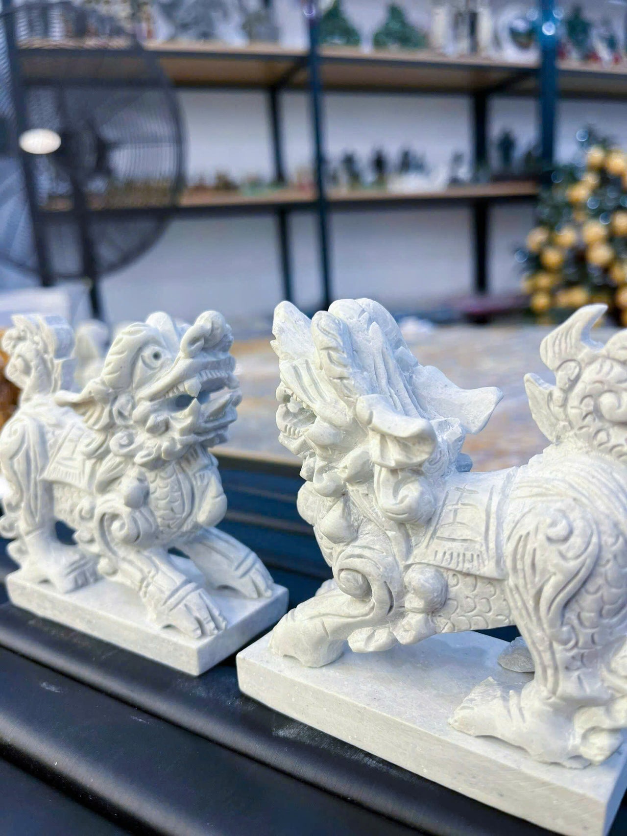 PAIR ANTIQUE STONE PIXIU STATUES, HAND CARVED, ATTRACT WEALTH- LUCK AND SUCCESS,  EXQUISITE PIECE, PERFECT GIFT FAMILY FRIEND HOUSEWARMING PRESENT,  STORE OPENING.