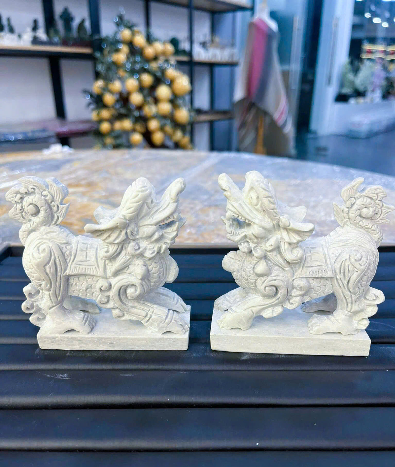 PAIR ANTIQUE STONE PIXIU STATUES, HAND CARVED, ATTRACT WEALTH- LUCK AND SUCCESS,  EXQUISITE PIECE, PERFECT GIFT FAMILY FRIEND HOUSEWARMING PRESENT,  STORE OPENING.