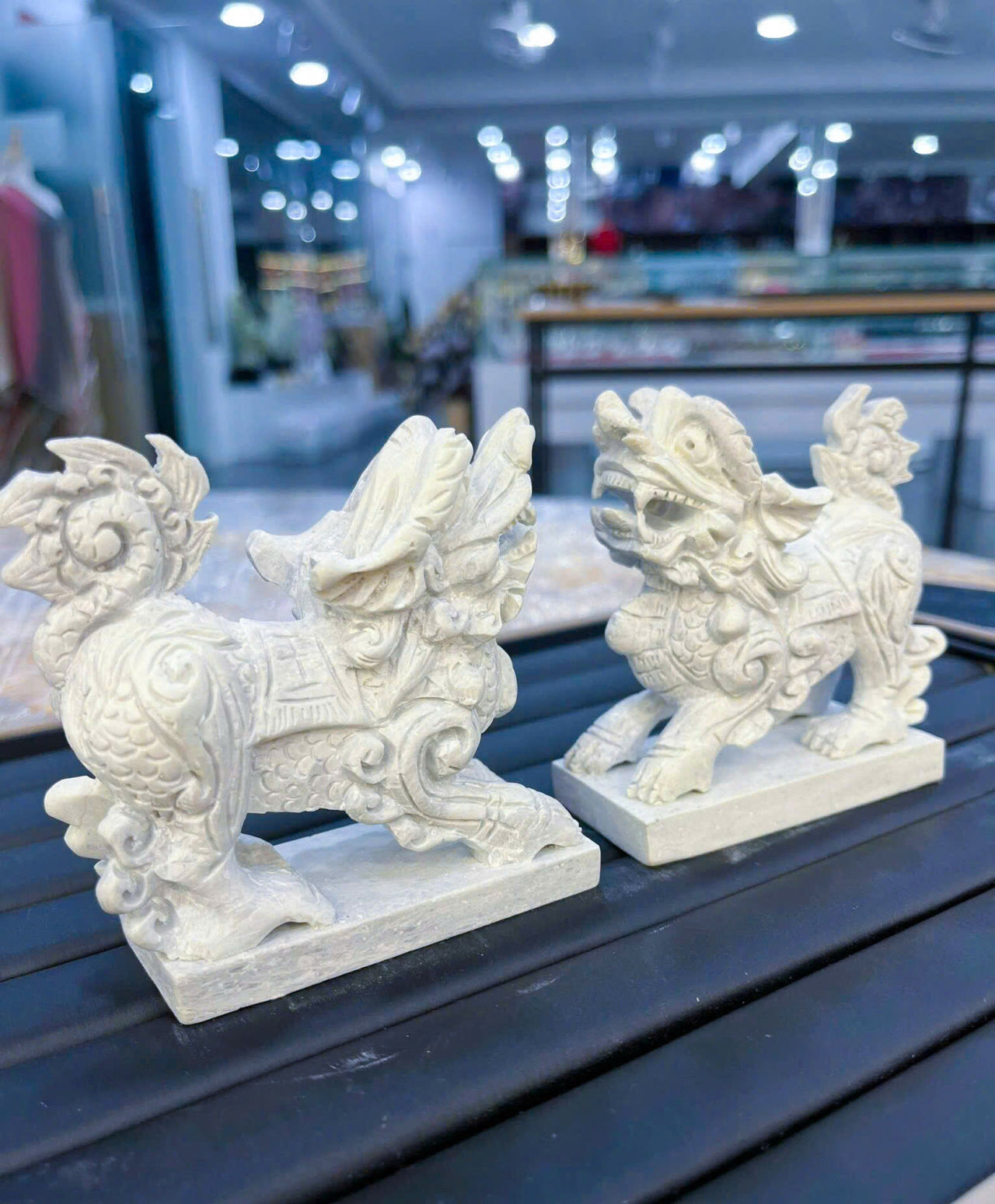 PAIR ANTIQUE STONE PIXIU STATUES, HAND CARVED, ATTRACT WEALTH- LUCK AND SUCCESS,  EXQUISITE PIECE, PERFECT GIFT FAMILY FRIEND HOUSEWARMING PRESENT,  STORE OPENING.