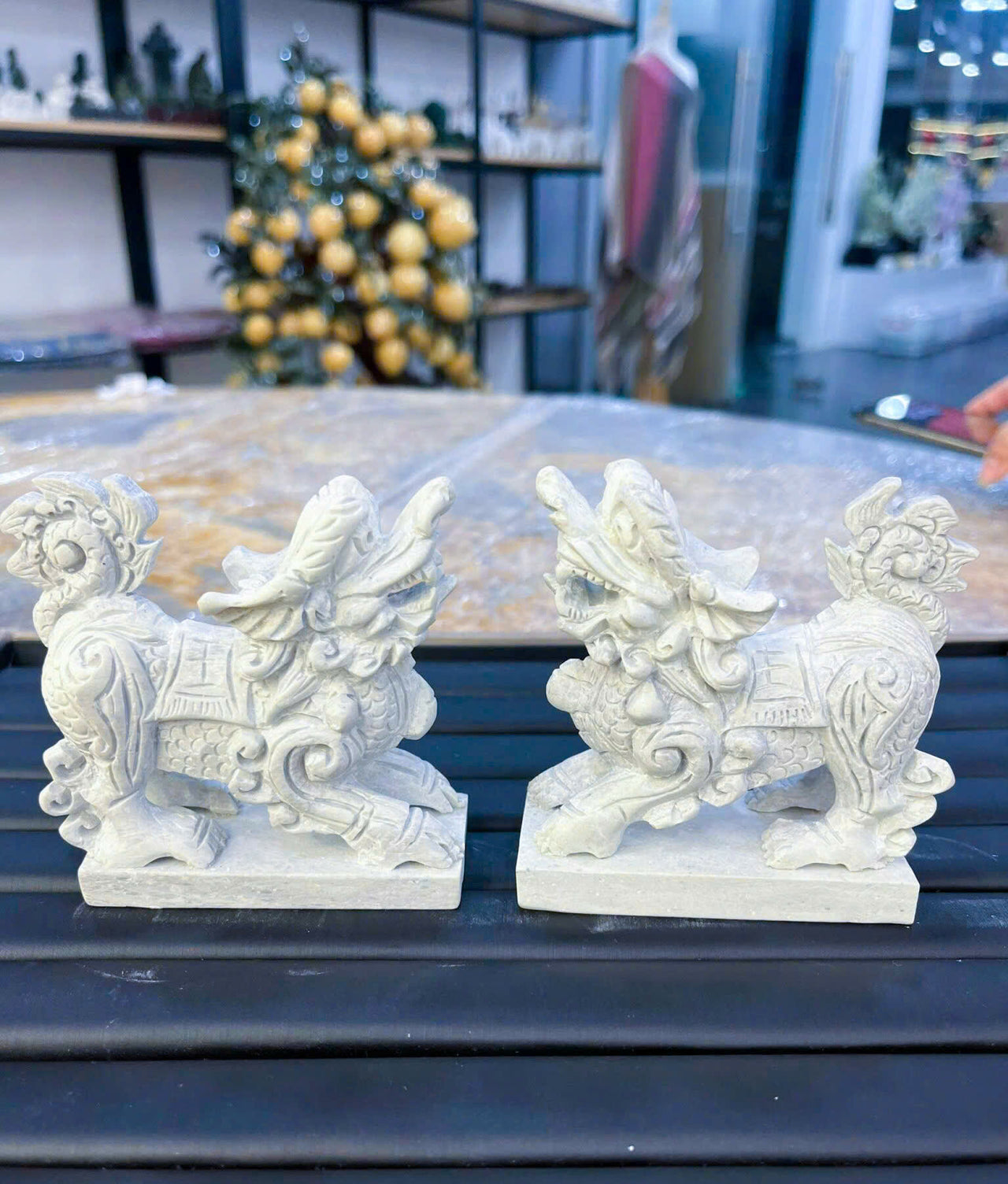 PAIR ANTIQUE STONE PIXIU STATUES, HAND CARVED, ATTRACT WEALTH- LUCK AND SUCCESS,  EXQUISITE PIECE, PERFECT GIFT FAMILY FRIEND HOUSEWARMING PRESENT,  STORE OPENING.