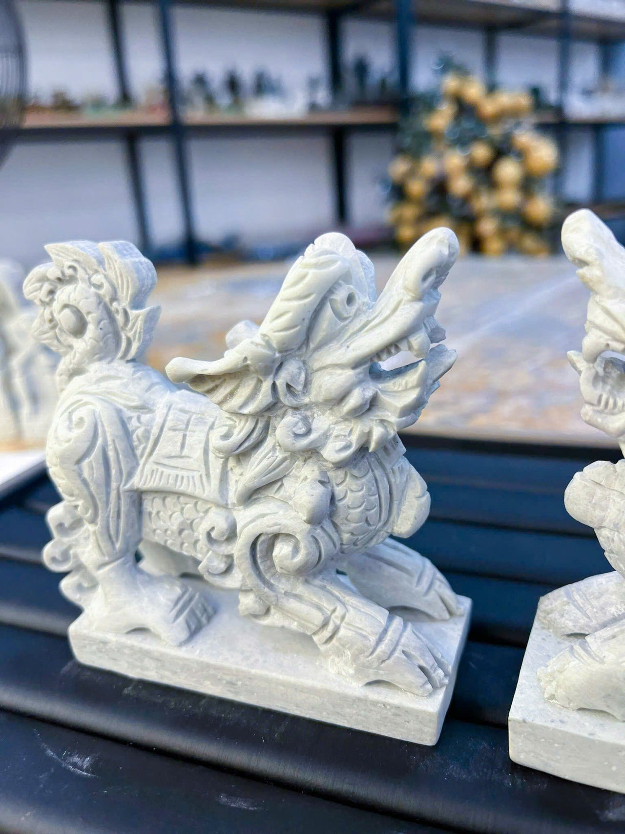 PAIR ANTIQUE STONE PIXIU STATUES, HAND CARVED, ATTRACT WEALTH- LUCK AND SUCCESS,  EXQUISITE PIECE, PERFECT GIFT FAMILY FRIEND HOUSEWARMING PRESENT,  STORE OPENING.