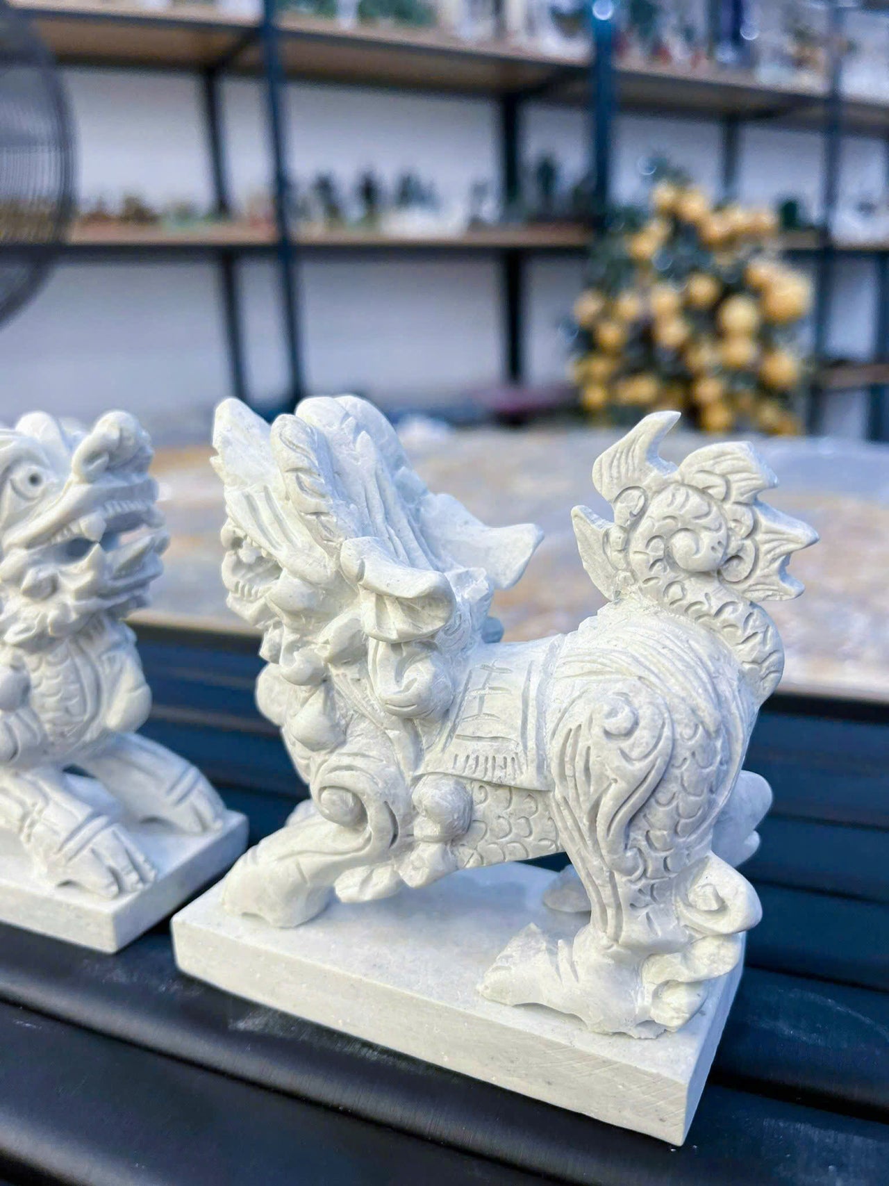 PAIR ANTIQUE STONE PIXIU STATUES, HAND CARVED, ATTRACT WEALTH- LUCK AND SUCCESS,  EXQUISITE PIECE, PERFECT GIFT FAMILY FRIEND HOUSEWARMING PRESENT,  STORE OPENING.